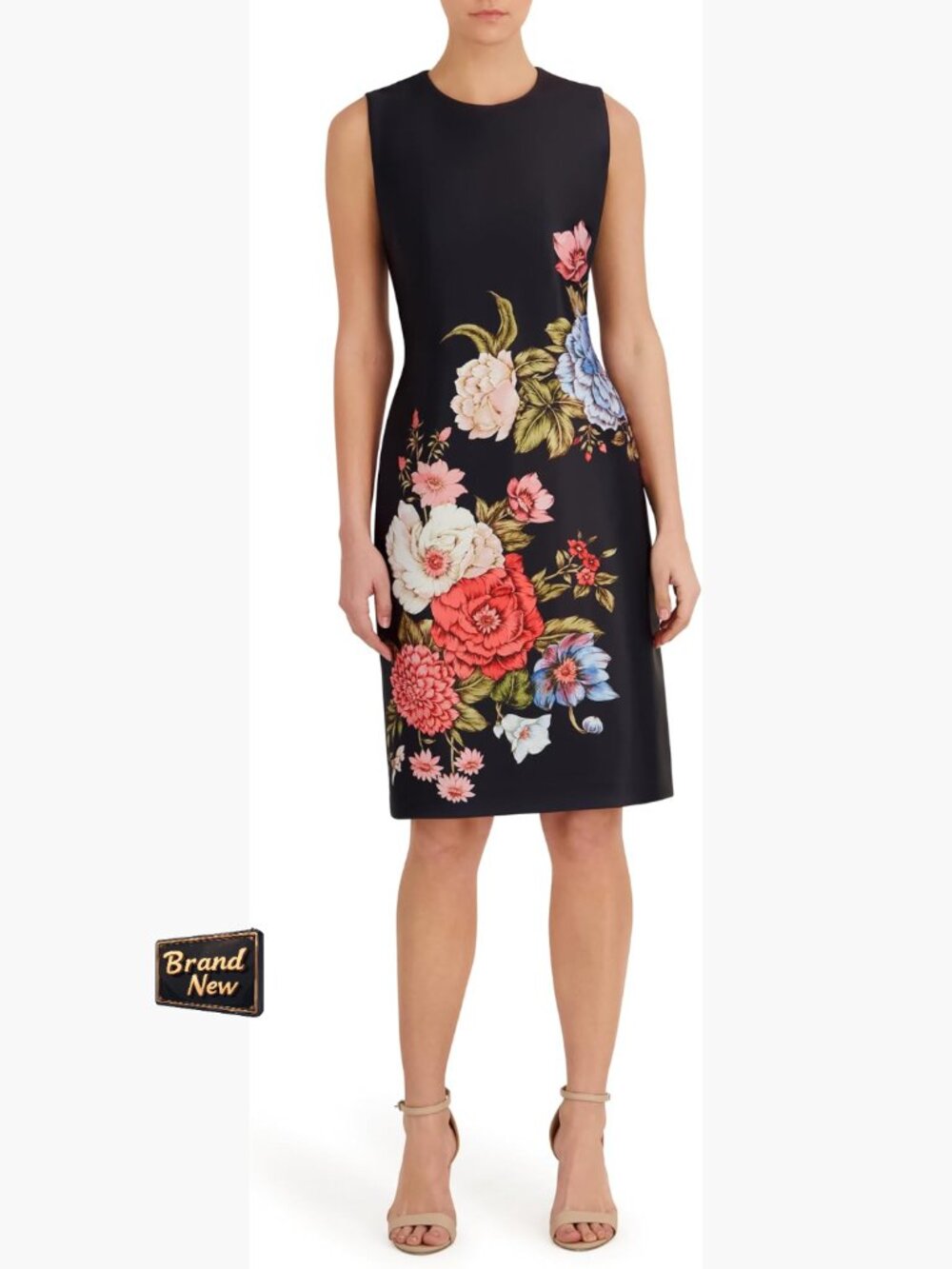 Sleeveless Floral Sheath Dress | Jewel Neck | Fitted Silhouette | Knee Length |